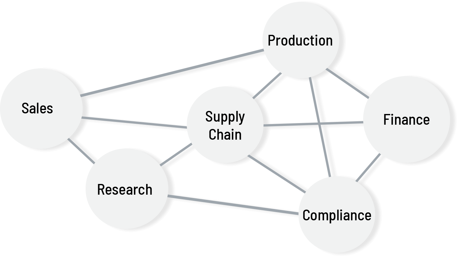 connections between sales, production, research, supply chain, finance, compliance