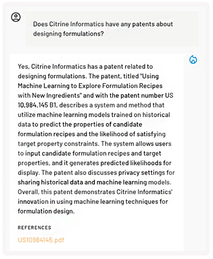 Does Citrine Informatics have any patents about designing formulations?