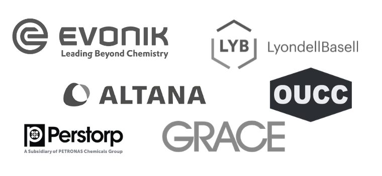 Logos from Evonik, Altana, Grace, Perstorp, LYB, OUCC