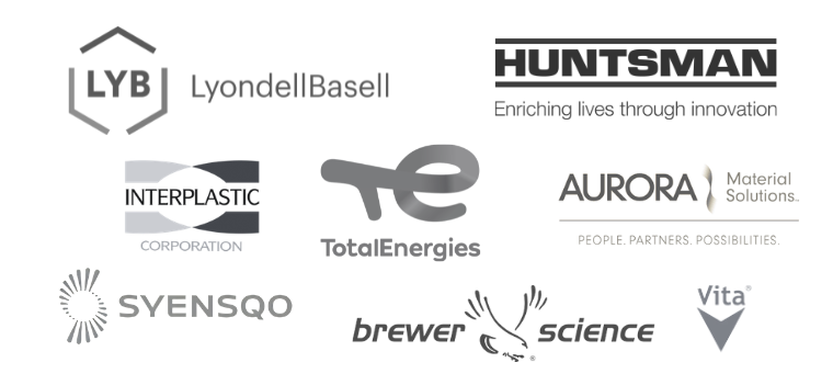 logos of LYB, TotalEnergies, Syensqo, Huntsman, Brewer Science, Vita Group, 